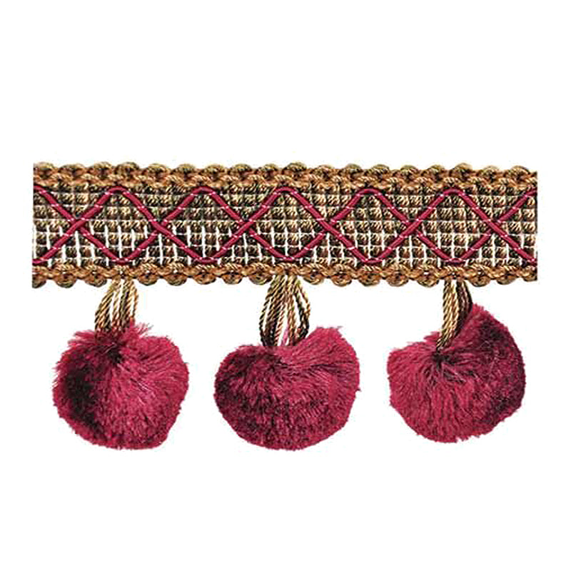 Mulberry Collection - 2" length SILK POM POM FRINGE (25 Yard Roll) - BF-4006-70/38 Eggplant and Toffee
