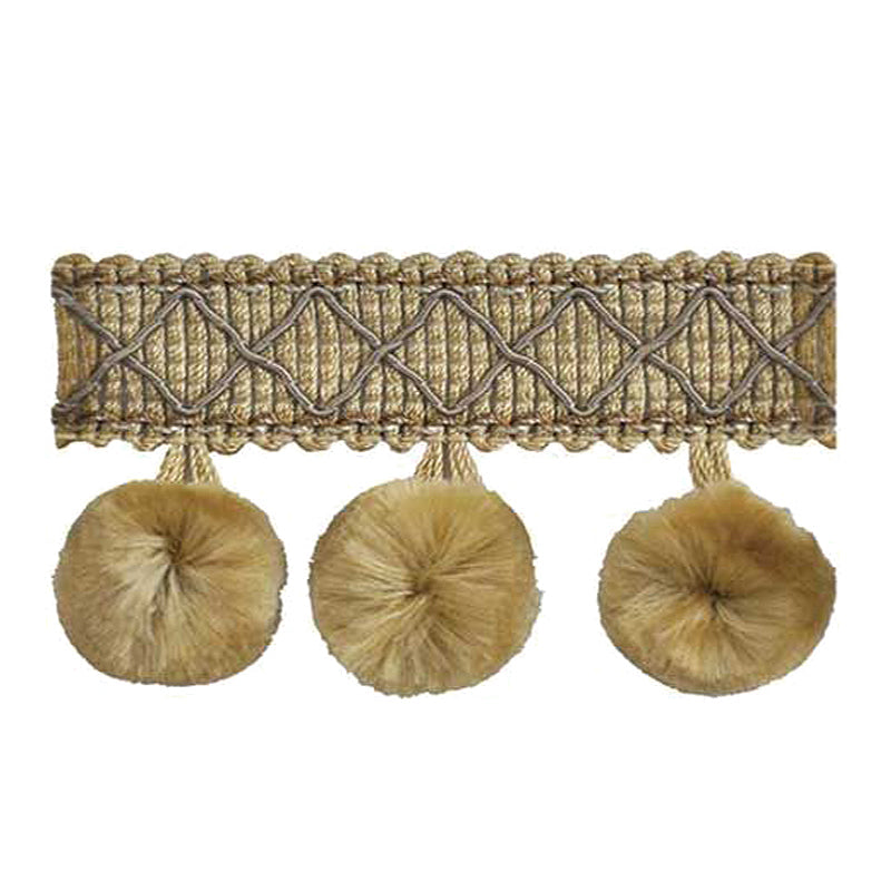 Mulberry Collection - 2" length SILK POM POM FRINGE (25 Yard Roll) - BF-4006-82/11 Taupe and Grey