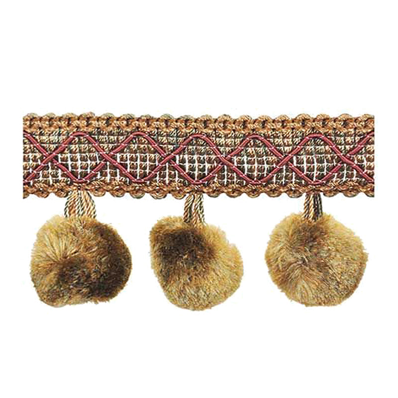 Mulberry Collection - 2" length SILK POM POM FRINGE (25 Yard Roll) - BF-4006-88/06 Dark Brick and Brown