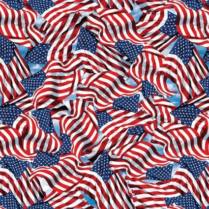 Multi All American Flags Cotton Wideback Fabric Per Yard - Linda's