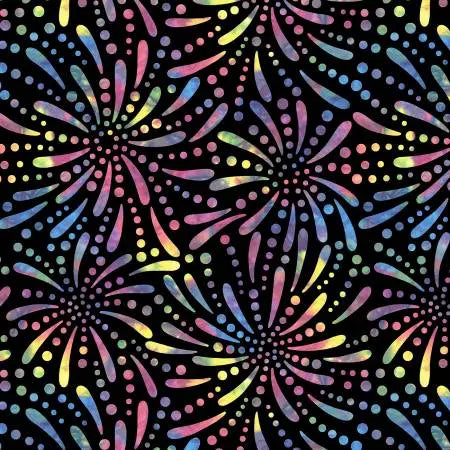 Multi Black Fireworks Cotton Wideback Fabric per yard - Linda's Electric Quilters