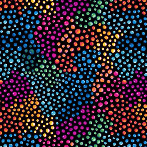 Multi Black Rainbow Droplets Cotton Wideback Fabric per yard