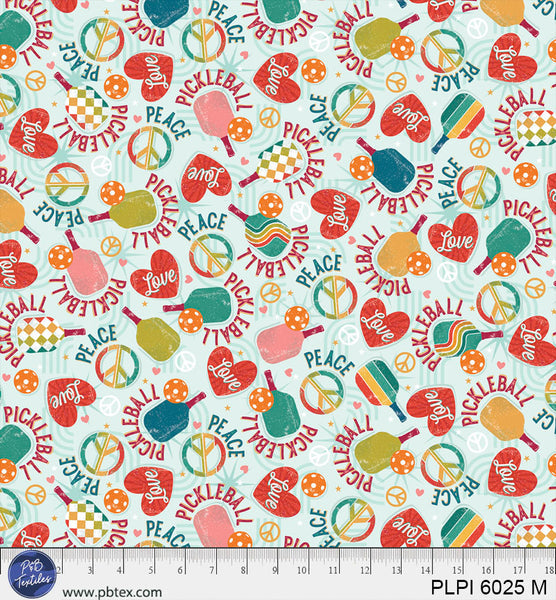 Multi Logos Peace, Love, Pickleball Cotton 44”/45” Fabric Per Yard