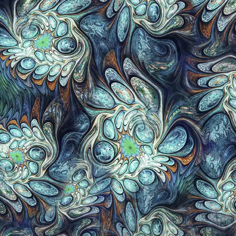 Multi Mystic Owls Abstract Marble Teal Wideback Cotton Fabric ( 1 1/2 yard pack )