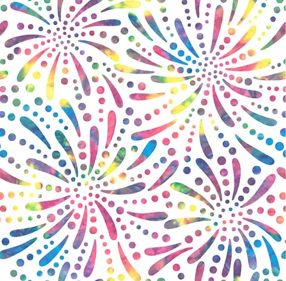 Multi White Fireworks Cotton Wideback Fabric per yard - Linda's Electric Quilters