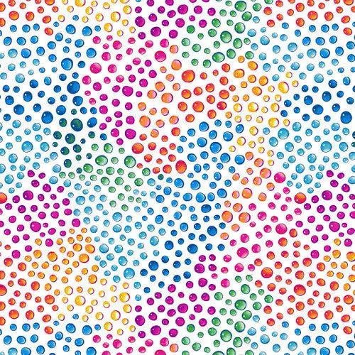 Multi White Rainbow Droplets Cotton Wideback Fabric ( 1 yard pack )