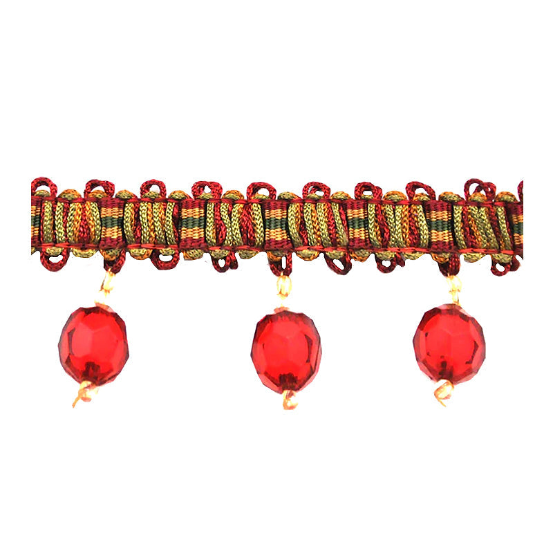 Mystique Collection - 2" length BEADED FRINGE (25 Yard Roll) - BF-4028-17/38 Wine Red and Gold