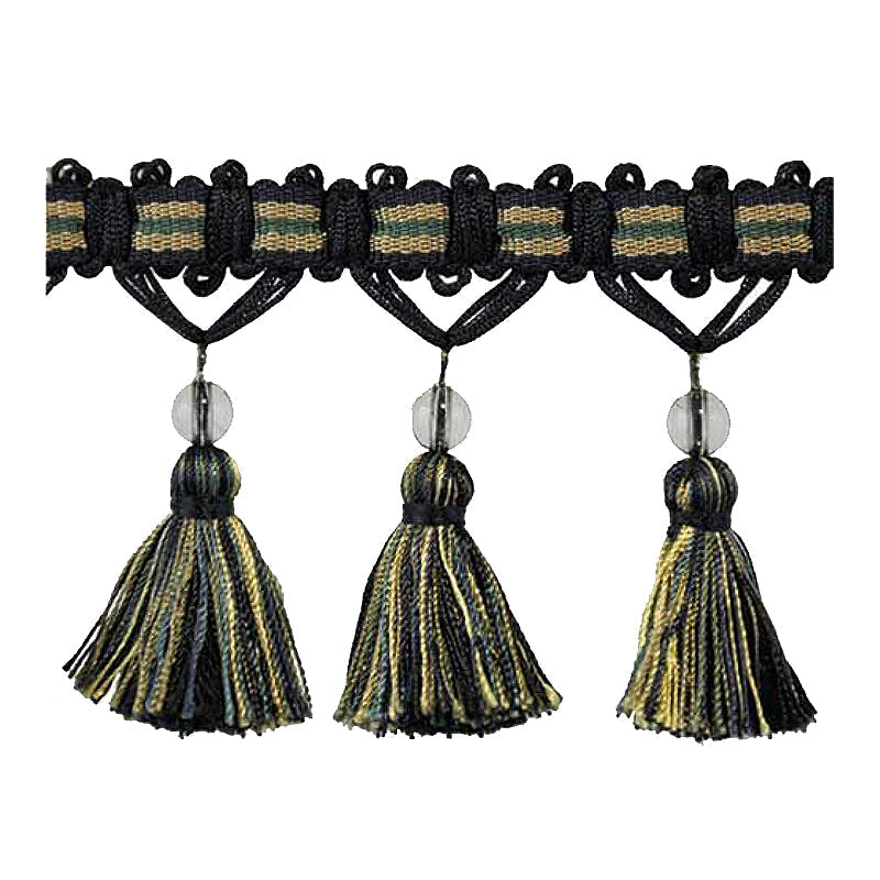 Mystique Collection - 3" width TASSEL FRINGE (25 Yard Roll) - BF-4029-05/10 Navy Blue and Gold