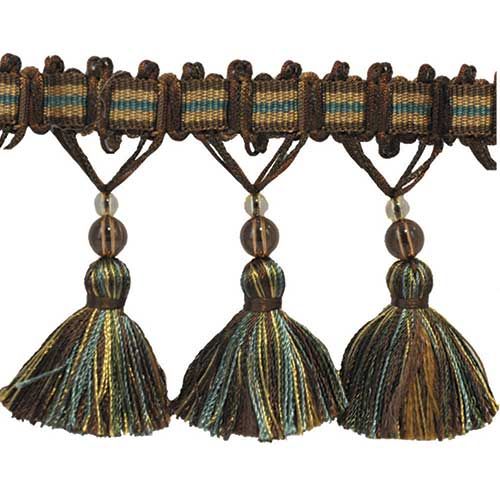 Mystique Collection - 3" width TASSEL FRINGE (25 Yard Roll) - BF-4029-06/23 Brown and Teal