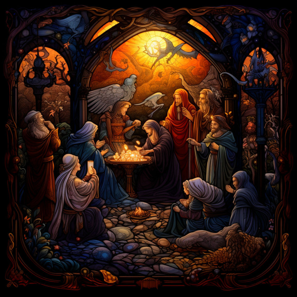Nativity Stained Glass Fabric Panel 4 QuiltingFabricPanels