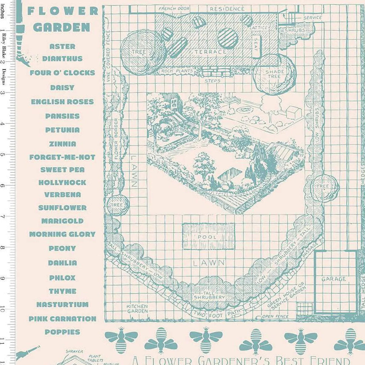 Natural Flower Patch Farmers Almanac Raindrop Wideback Fabric per yard Riley Blake Designs