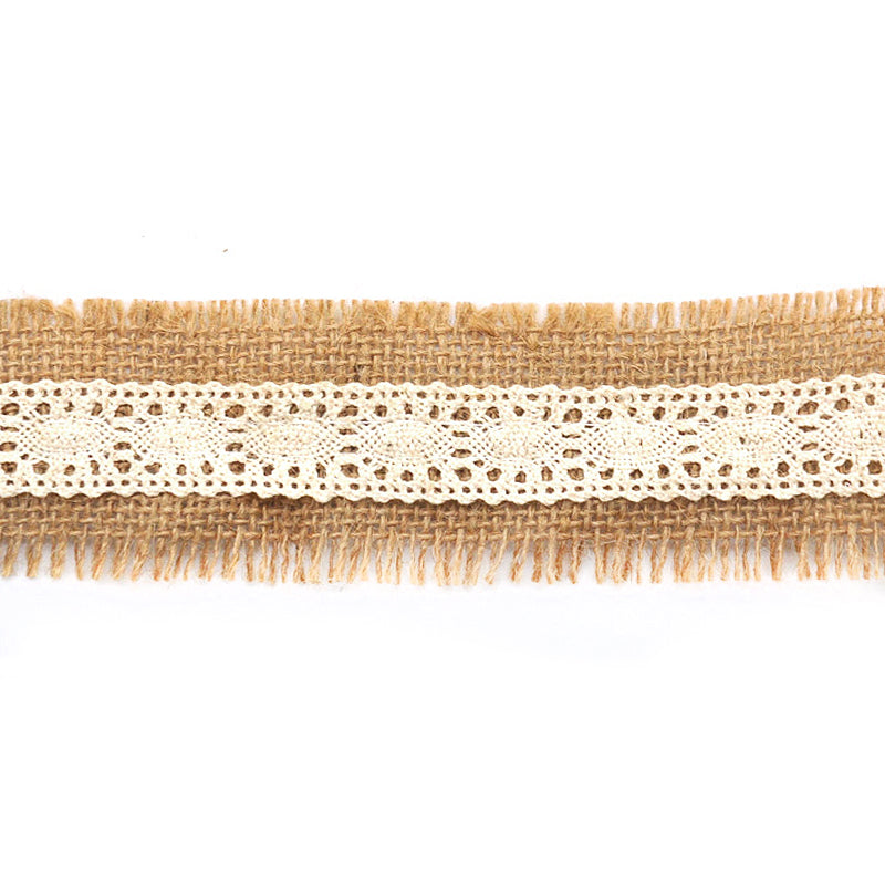 Natural Jute Trim with Ivory Cotton Lace, 2" X 5 Yards – Rustic Burlap & Lace Decorative Trim