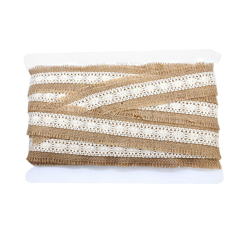 Natural Jute Trim with Ivory Cotton Lace, 2" X 5 Yards – Rustic Burlap & Lace Decorative Trim