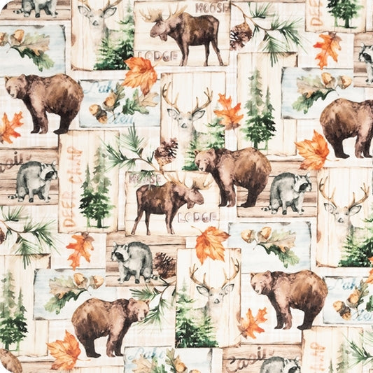 Natural Moose Lodge Digital Cuddle 58/60" Fabric Per Yard