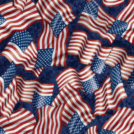 Navy American Heroes Police Wavy Flag Wideback Cotton Fabric