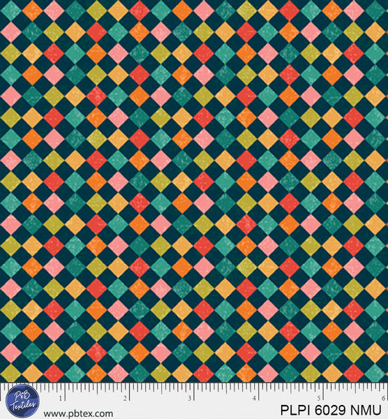 Navy Blue Multi Square Geometric Peace, Love, Pickleball Cotton 44”/45” Fabric Per Yard