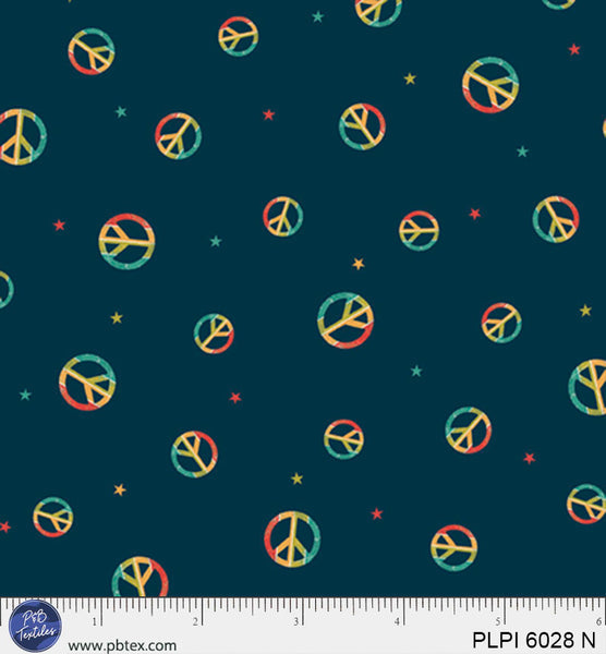 Navy Blue Rainbow Peace Symbol Peace, Love, Pickleball Cotton 44”/45” Fabric Per Yard