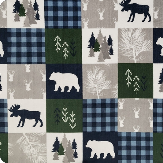 Navy Cabin Quilt Digital Cuddle 58/60" Fabric Per Yard