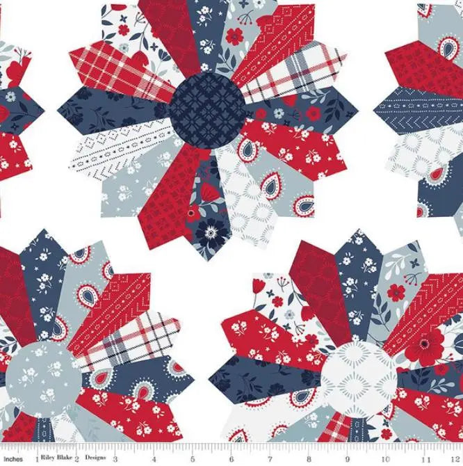 Navy Multi American Beauty Dresden Navy Wideback Fabric per yard Riley Blake Designs