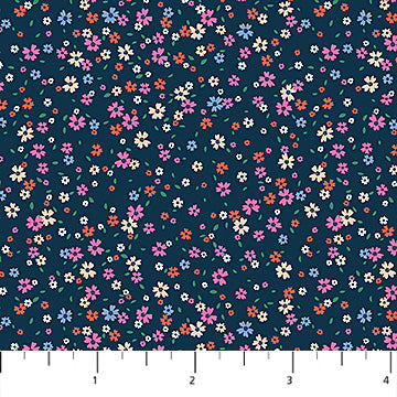 Navy Petal Drift Pocket Posies Cotton 44"/45" Fabric Per Yard