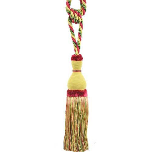 Newport Collection - 10-inch Single Tassel Tieback - BT-6004-29-80 Bright Yellow and Dark Rose