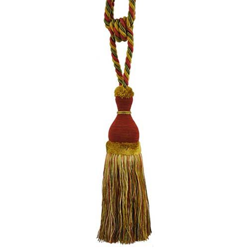 Newport Collection - 10-inch Single Tassel Tieback - BT-6004-88-36 Dark Brick and Olive Green