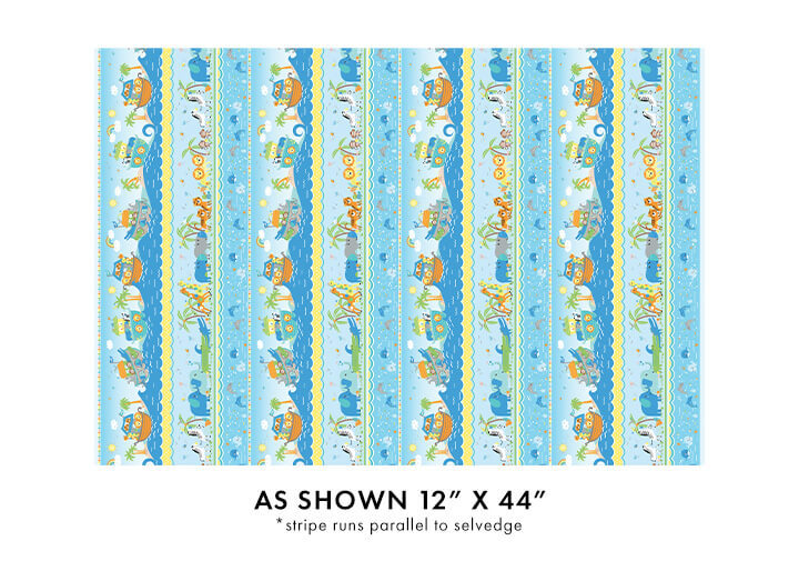 Noah's Journey Border Stripe quilting fabric by Benartex, Noah's Ark animal border stripe print on cotton, sold by the yard