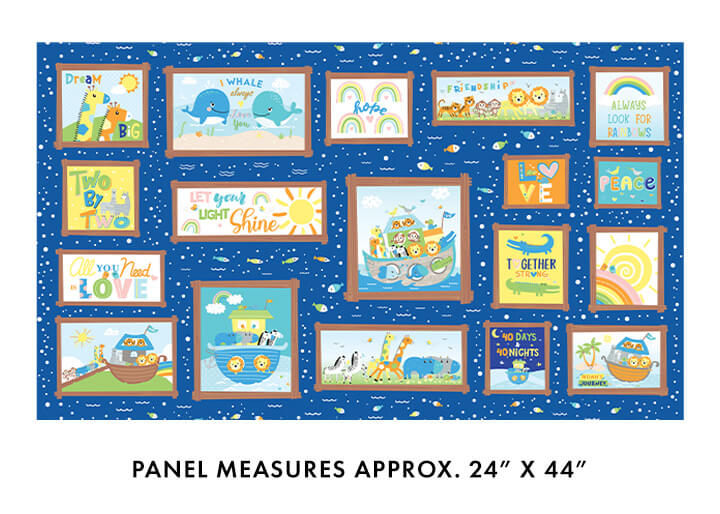 Benartex Noahs Journey boxes panel royal blue 24 by 44 inches
