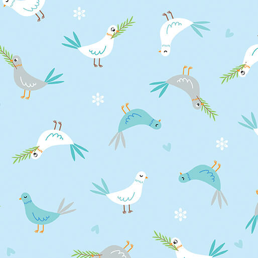 Noah's Journey - Doves of Peace - Light Blue 44" / 45" Fabric Per Yard