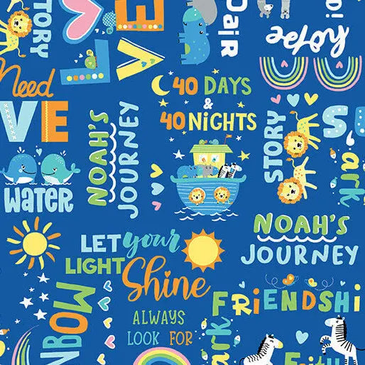 Noah's Journey - Two by Two Words - Royal Blue 44" / 45" Fabric Per Yard The Fabric Company