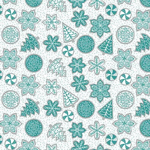 Nordic Cabin - Cookies - Teal Metallic 44" / 45" Fabric Per Yard The Fabric Company