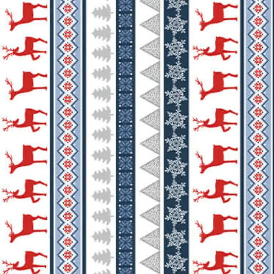 Nordic Cabin - Deer Stripe - Blue 44" / 45" Fabric Per Yard The Fabric Company
