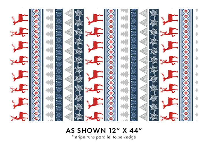 Nordic Cabin - Deer Stripe - Blue 44" / 45" Fabric Per Yard The Fabric Company