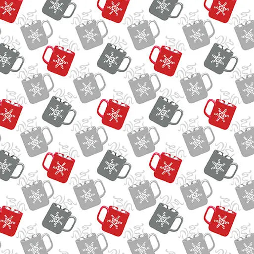 Nordic Cabin - Nordic Mugs - Red/Grey Metallic 44" / 45" Fabric Per Yard The Fabric Company