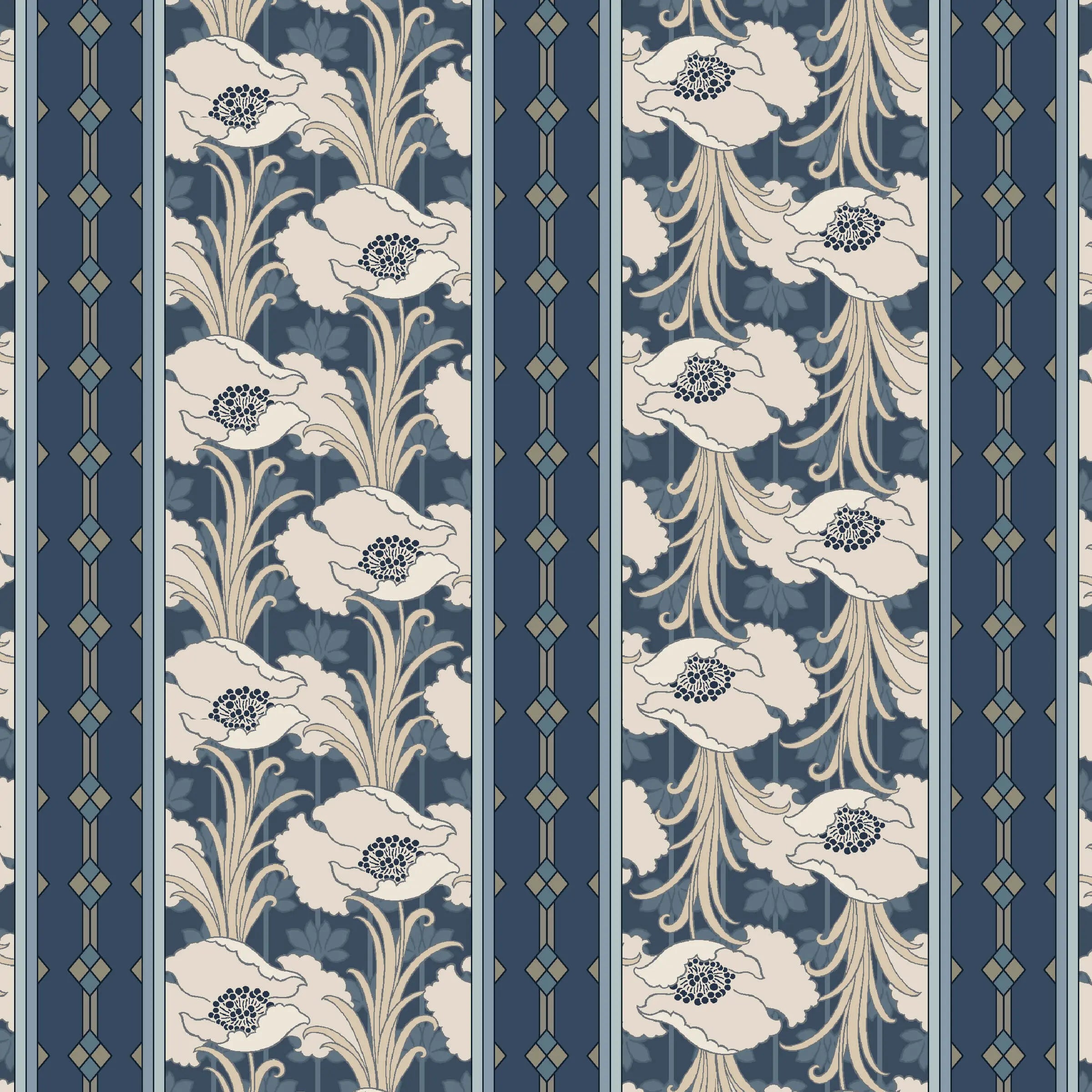 Nouveau - Deco Stripe - Navy 44" / 45" Fabric Per Yard The Fabric Company