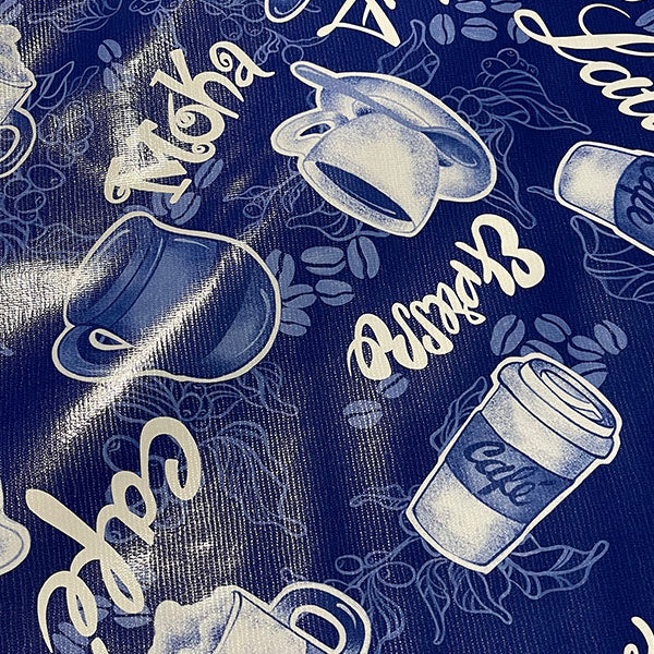 Blue Coffee Oilcloth Fabric - Reorderable