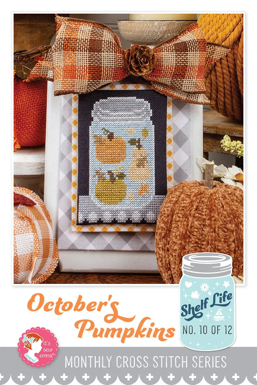October's Pumpkins Shelf Life Cross Stitch Pattern - Linda's Electric Quilters
