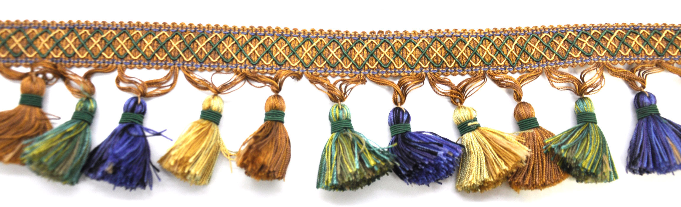 Odyssey Collection - 3 1/2" Tassel Fringe (25 Yard Roll) - BF-4500-38/04 Green, Blue and Tan