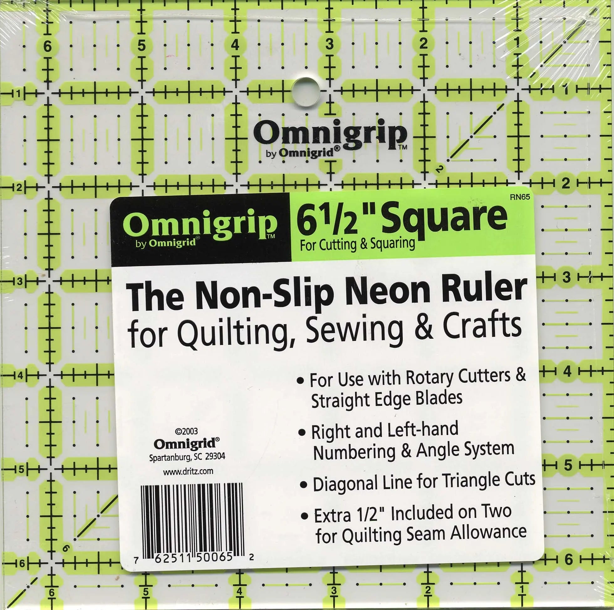 Omnigrid Omnigrip Neon Ruler 6-1/2in x 6-1/2in