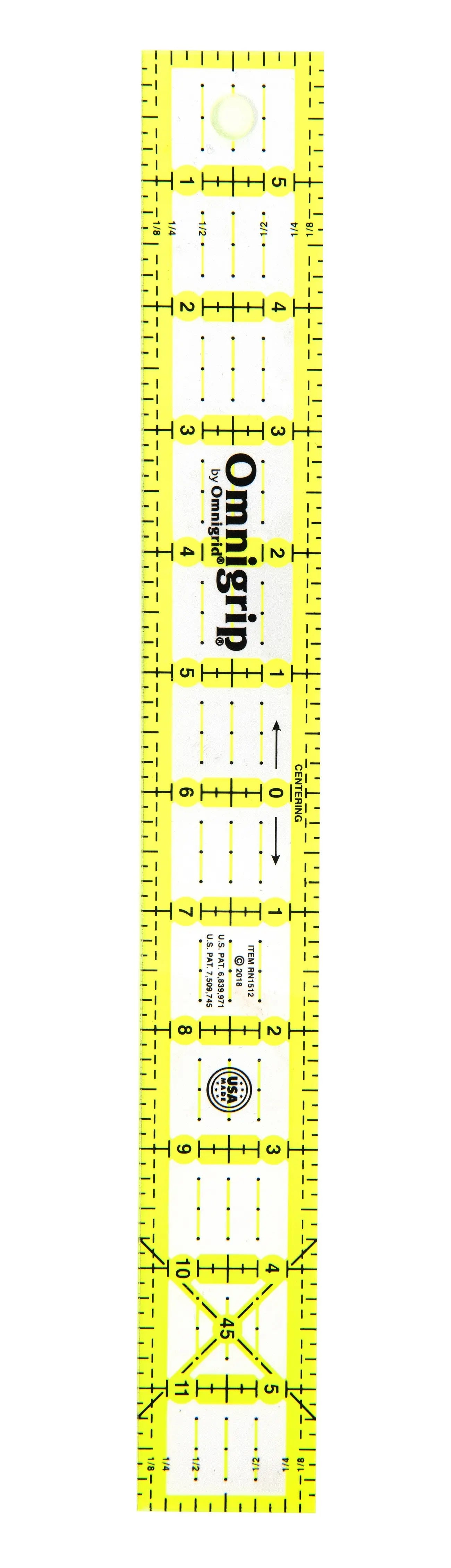 Omnigrip Centering Ruler 1-1/2in x 12in - Linda's Electric Quilters