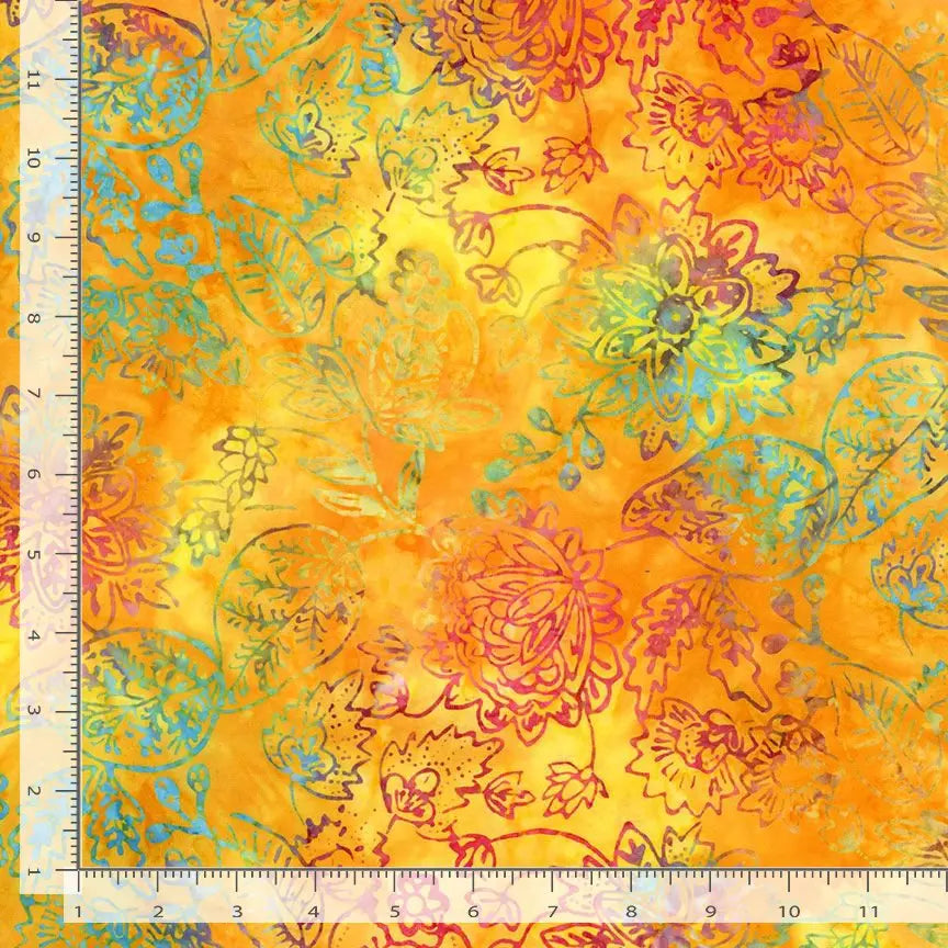 Orange Embroidery Batik Cotton Wideback Fabric per yard - Linda's Electric Quilters