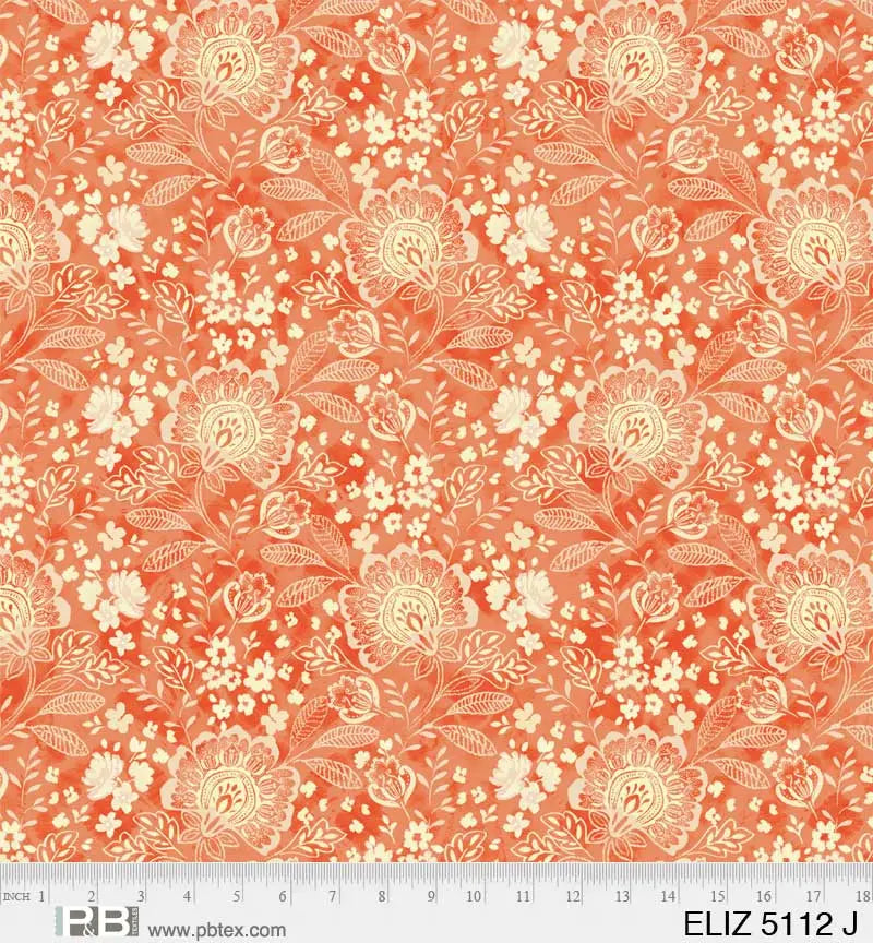 Orange Jacobean Allover Elizabeth Wideback Fabric Per Yard - Linda's Electric Quilters