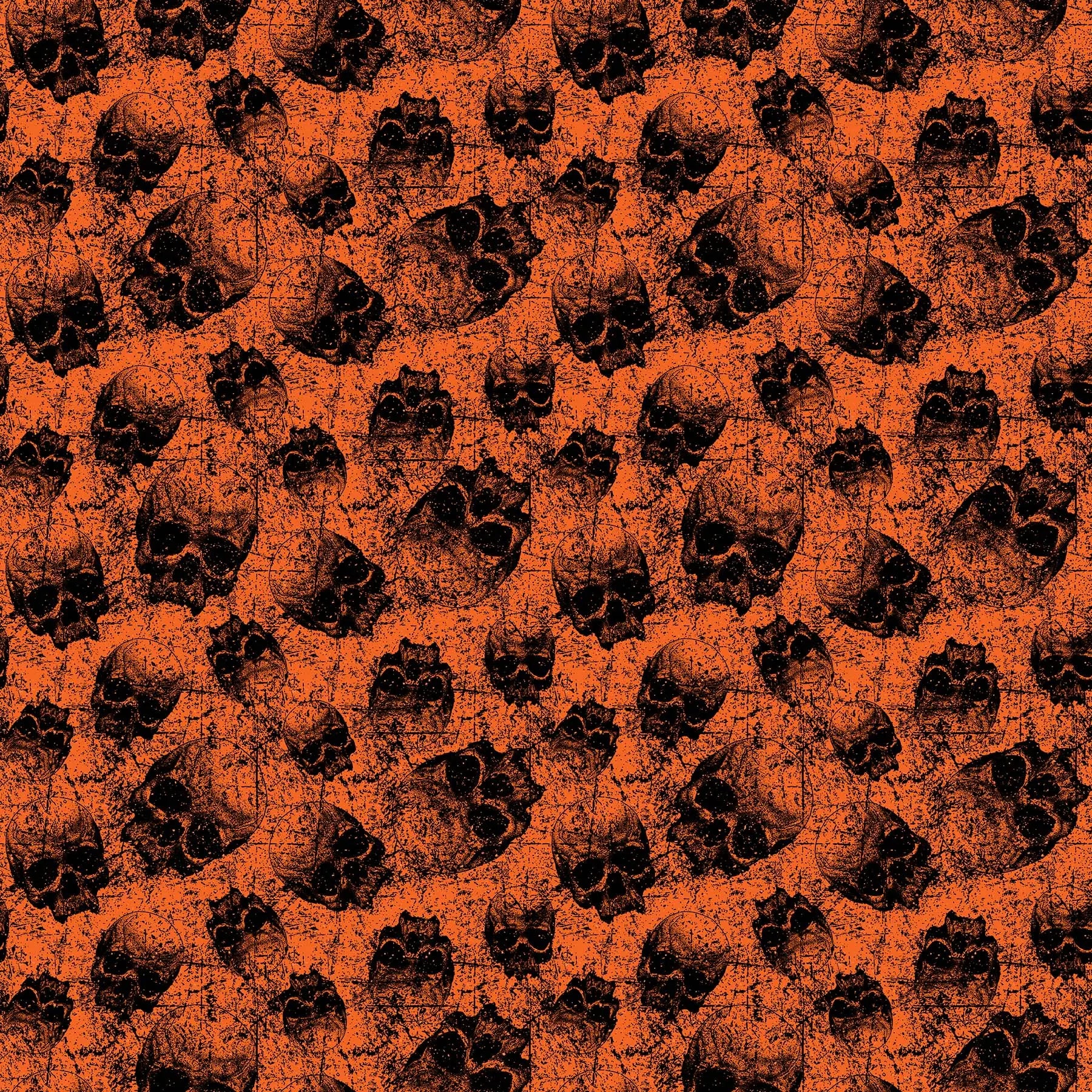 Orange Scattered Skulls Cotton Fabric per yard - Linda's Electric Quilters