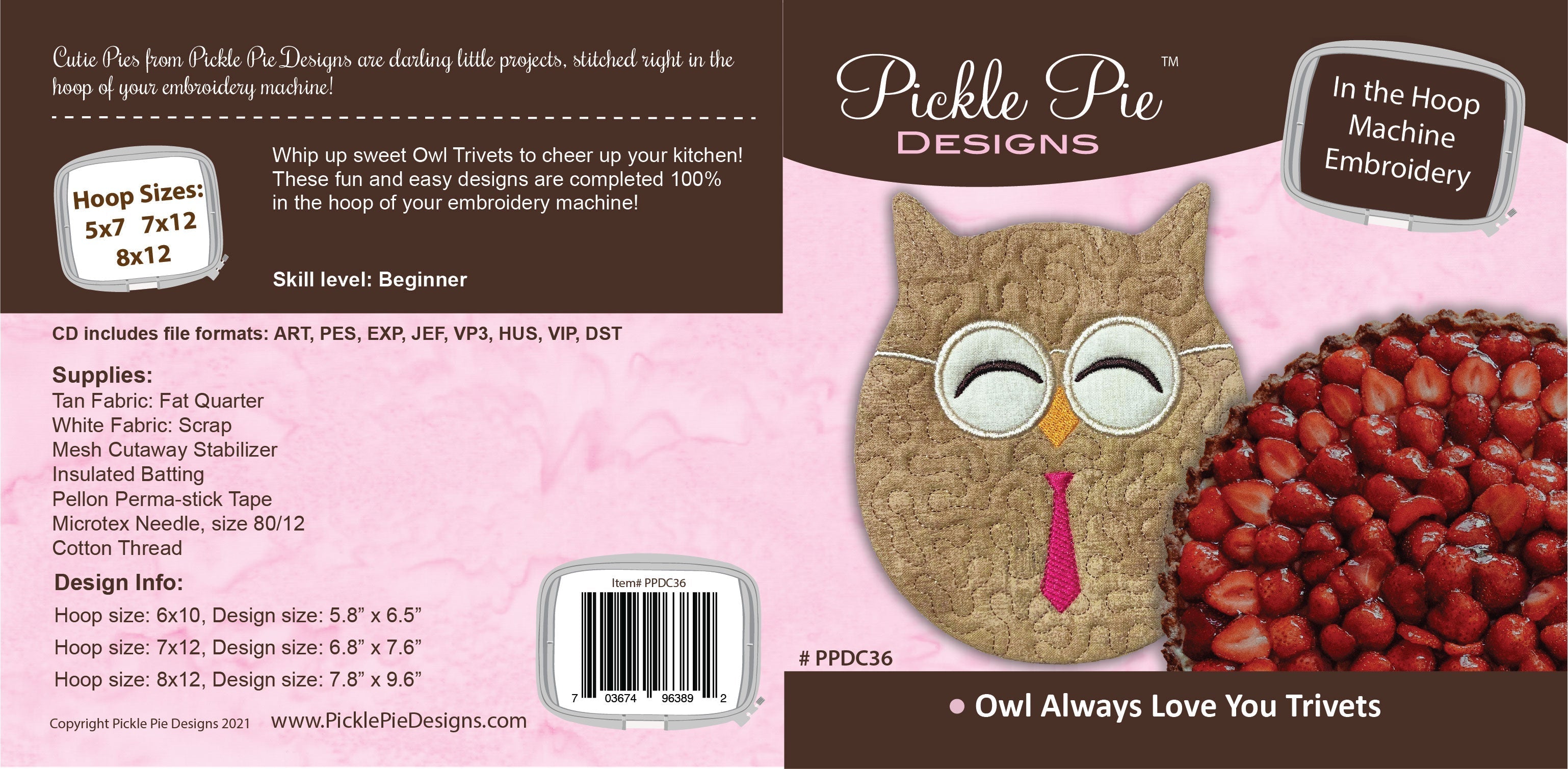 Owl Always Love You Trivets In the Hoop Embroidery Design Collection
