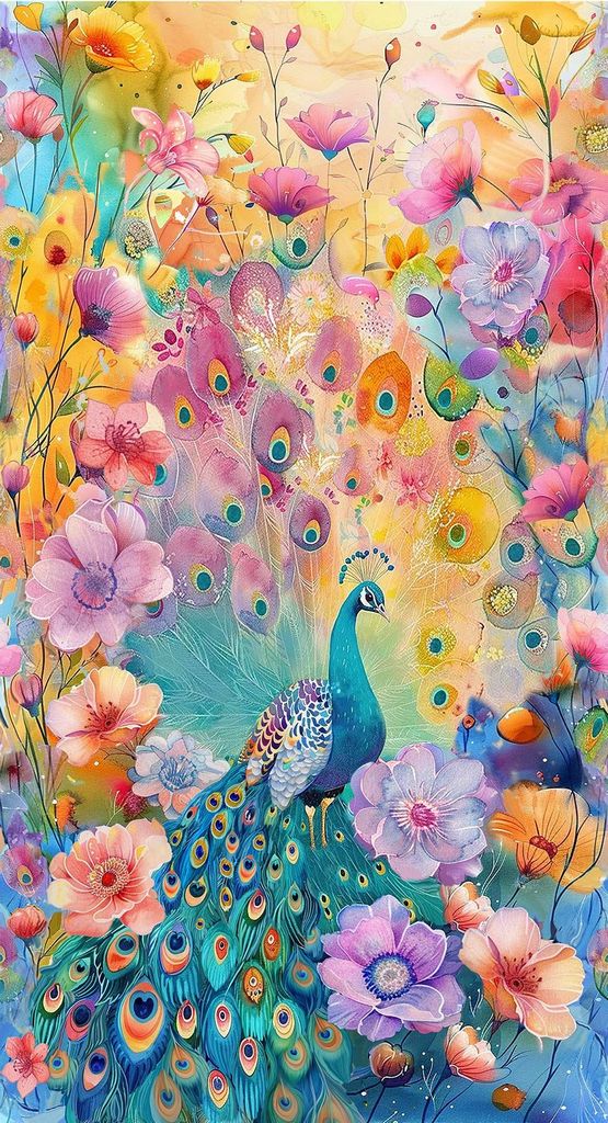 Multi Peacock Floral Panel 24" Wild Beauty Cotton 44"/45" Fabric Per Yard