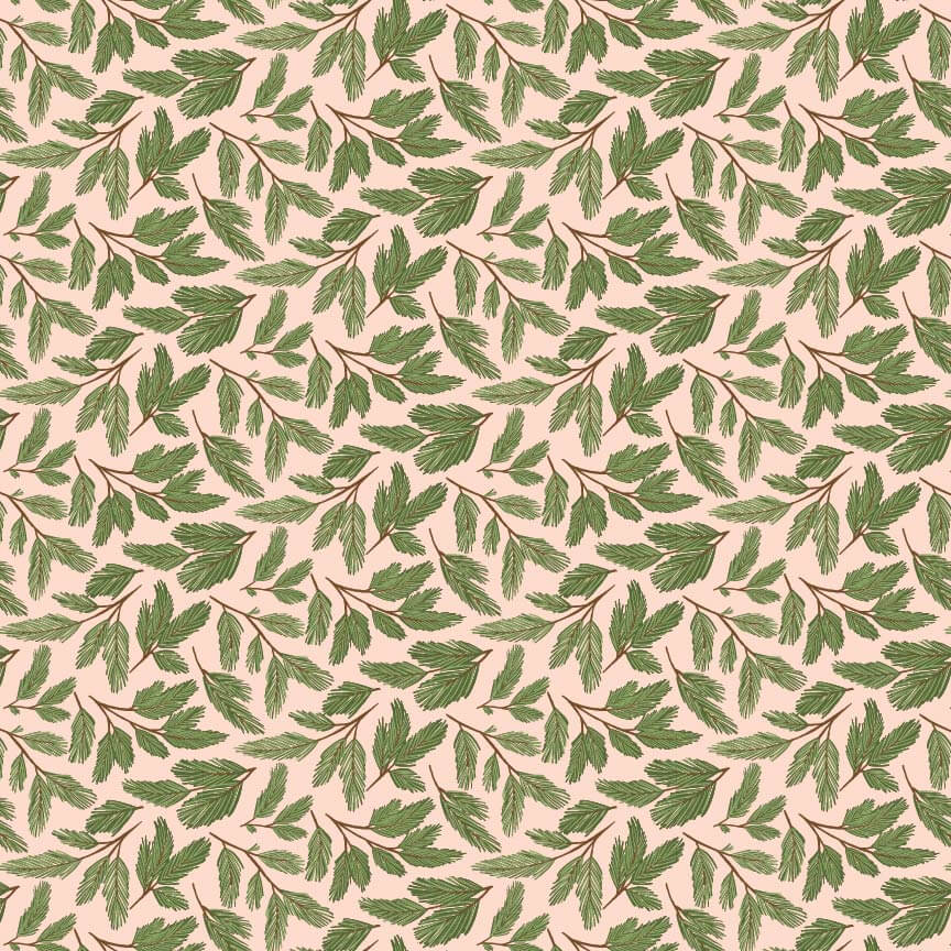 Prairie Christmas - Pine Boughs - Pink 44" / 45" Fabric Per Yard