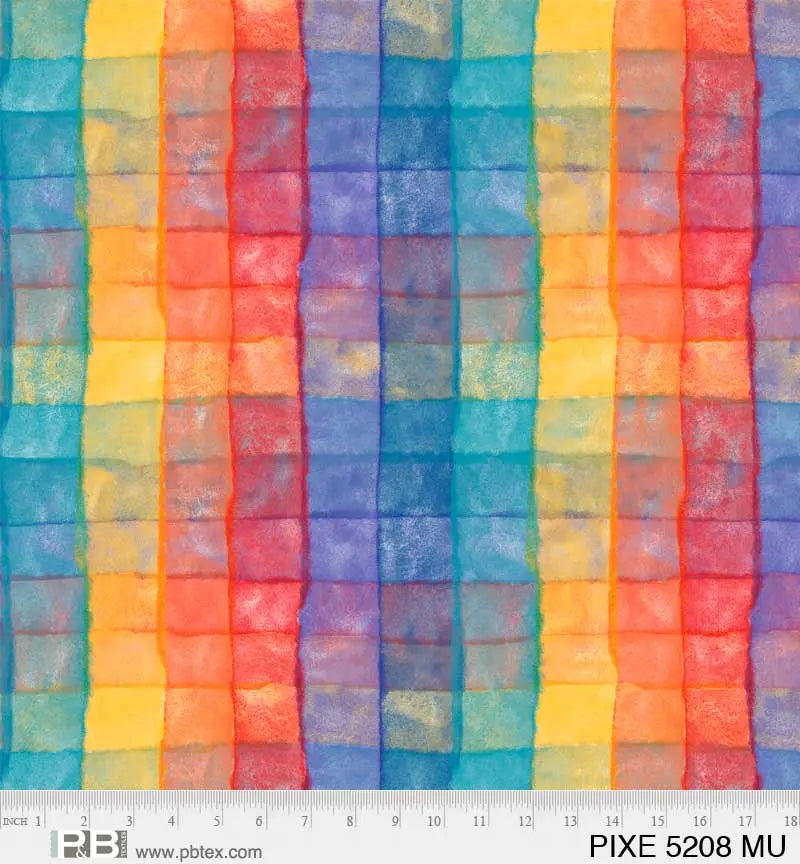 Multi Rainbow Pixels Cotton Wideback Fabric per yard