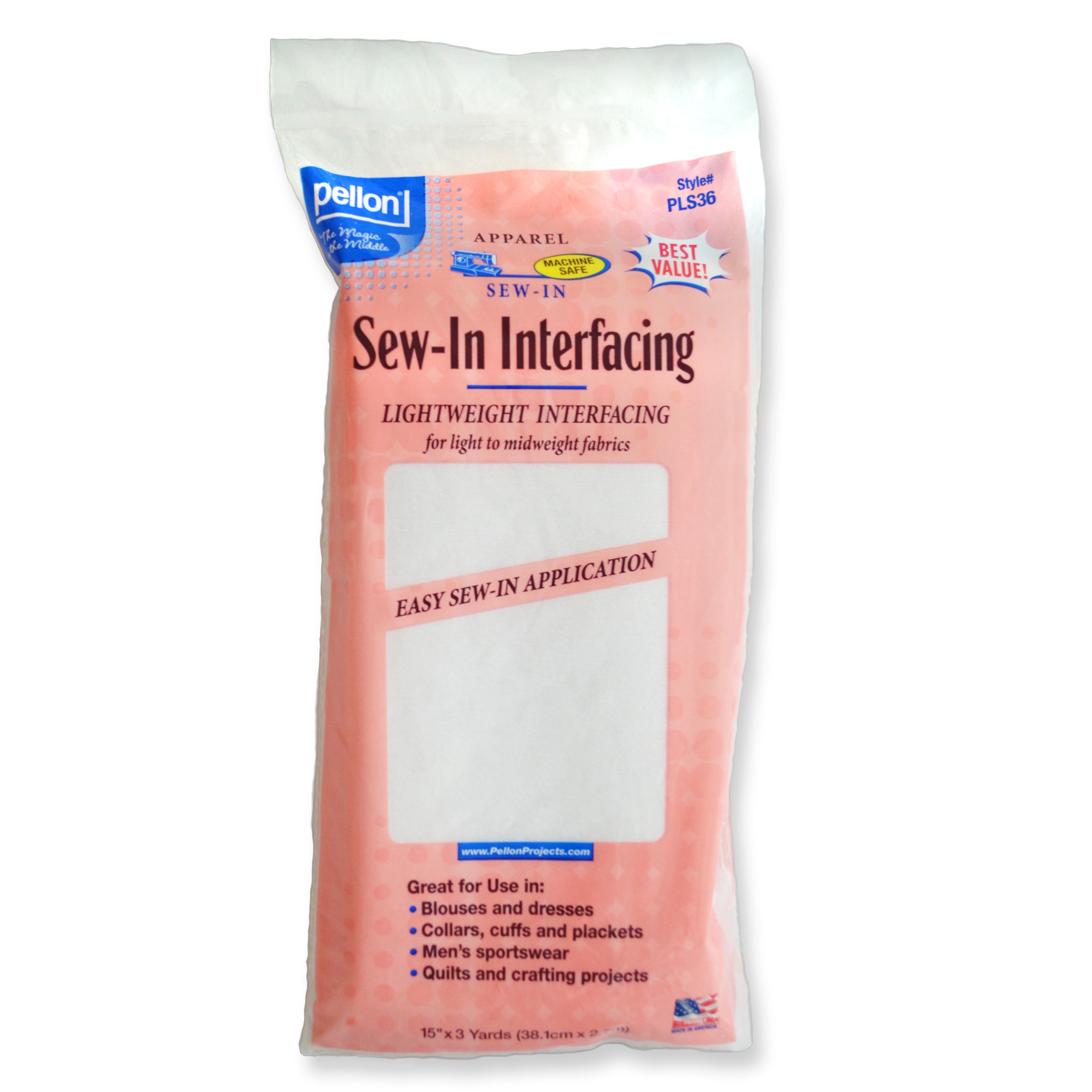 Pellon® Sew-In Interfacing 15" x 3 yards Package. Color: White.