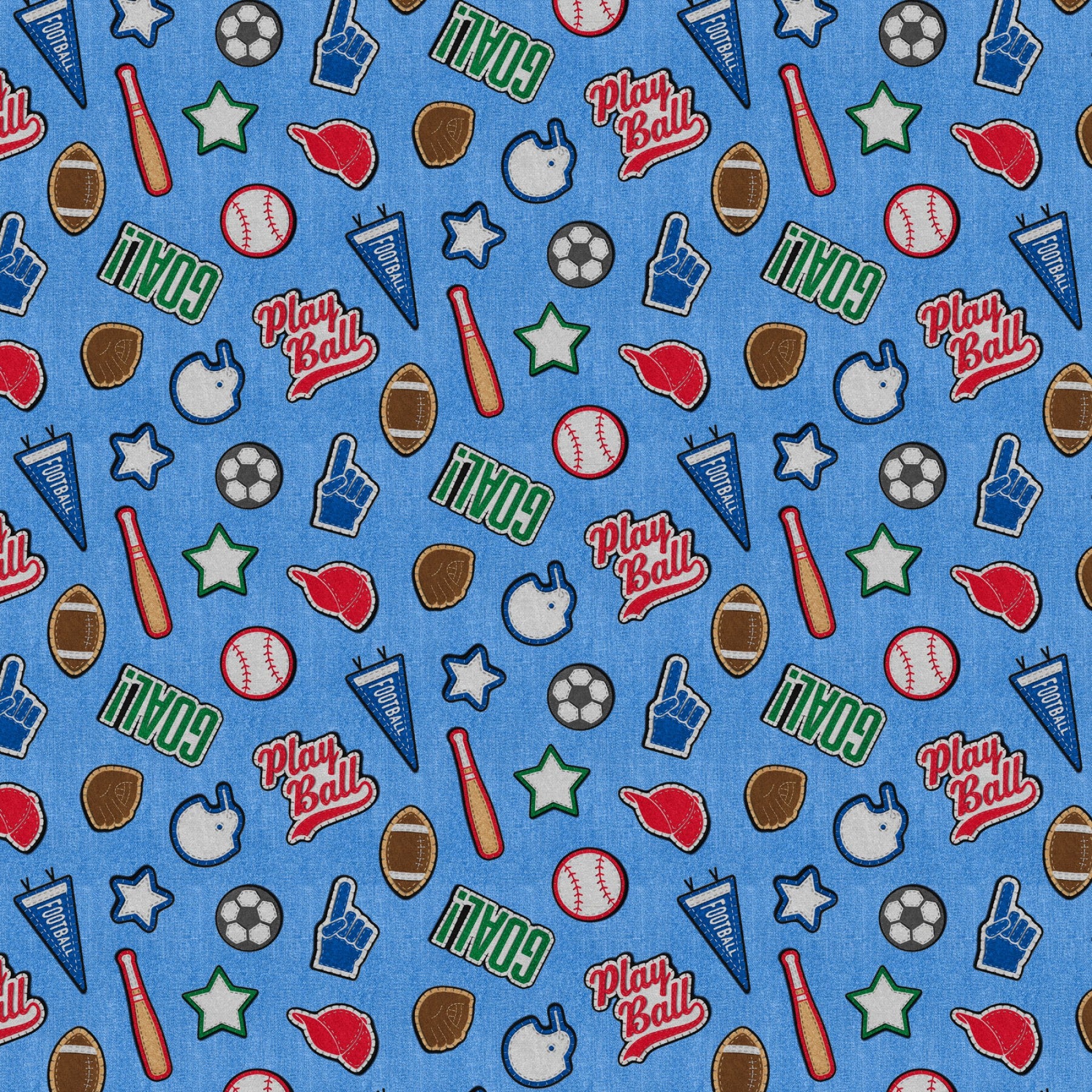 Blue Patch Perfect Sports Cotton 43"/44" Fabric Per Yard