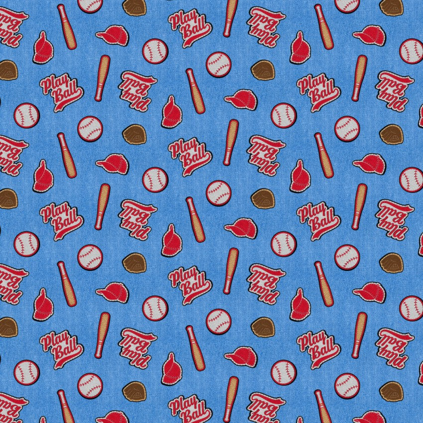 Blue Patch Perfect Baseball Cotton 43"/44" Fabric Per Yard